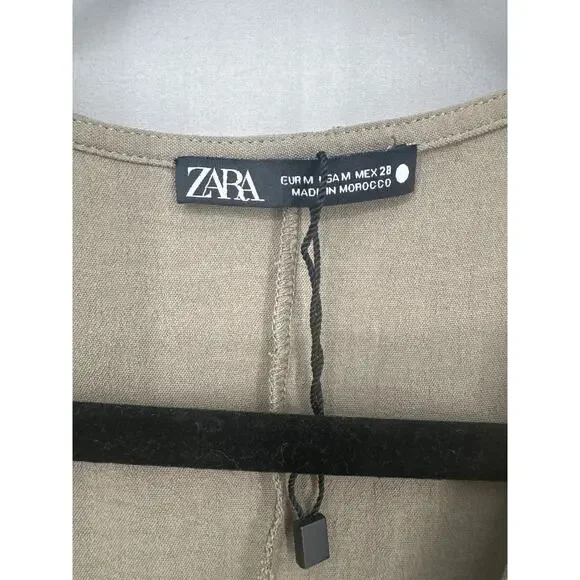 Zara Dress Womens Medium Olive Green Khaki Midi Knot Front Loose Minimalist - Picture 2 of 6